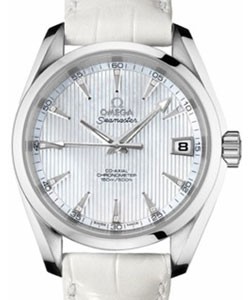 Aqua Terra 39mm in Steel on White Alligator Leather Strap with White MOP Diamond Dial
