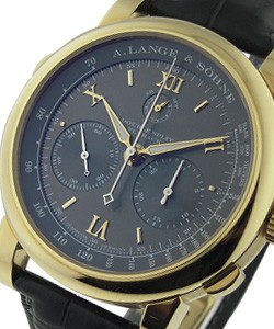 Lange Double-Split  Chronograph  in Yellow Gold on Black Alligator Strap with Grey Dial Limited to 10 Pcs