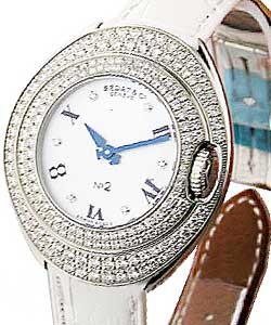 Bedat No. 2 Midsize Ladies in Steel with Diamond Bezel on White Strap with Mother of Pearl Dial