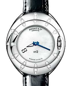 Bedat No. 2 Ladies in Steel with Diamond Bezel on Black Leather with Mother of Pearl Dial