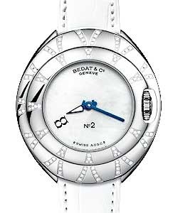 Bedat No. 2 in Steel with Diamond Bezel on White Leather Strap with Mother of Pearl Dial