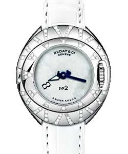 Bedat No. 2 Midsize Ladies in Steel with Diamond Bezel on White Leather Strap with Mother of Pearl Dial