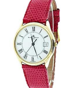 Classima Executives Quartz in Yellow Gold on Pink Crocodile Leather Strap with Roman Numbers White Dial