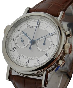 Classic Chronograph Rattrapante Lemania  White Gold on Strap with Silver Dial