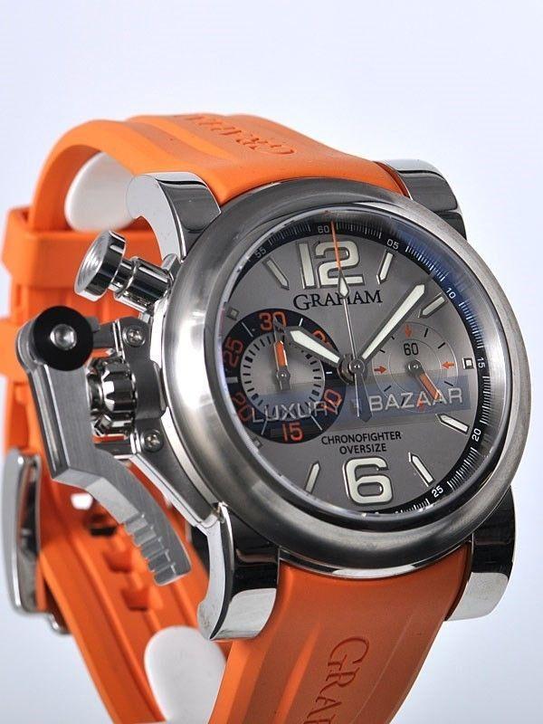 Chronofighter Oversize Ranger in Steel on Orange Rubber Strap with Silver Dial