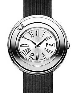Possession Ladies in White Gold on Black Satin Strap with White Dial