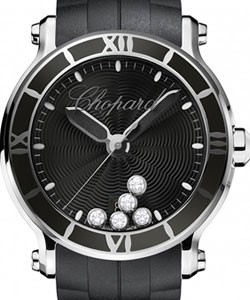 Happy Sport Round Quartz Watch Black Steel on Rubber Bracelet with Black-Diamonds Dial