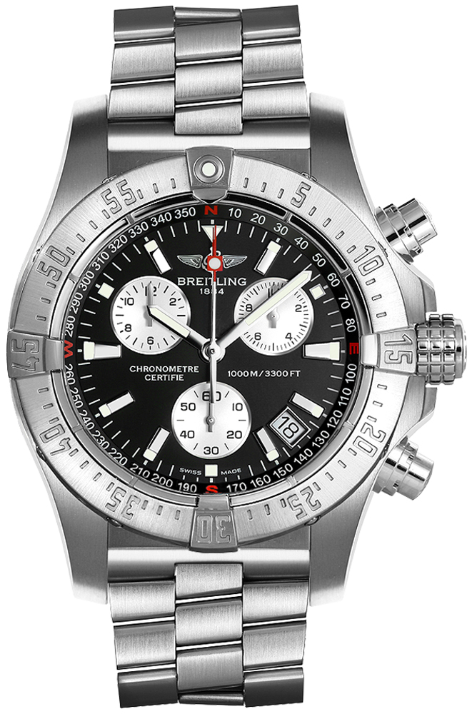 Avenger Seawolf Chronograph Men's in Steel Steel on Bracelet with Black Dial