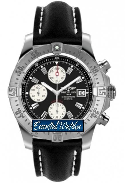 Aeromarine Avenger Chronograph in Steel On Black Leather Strap with Black Dial