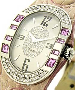 Serena in Steel with Sapphire and Diamond Bezel on Pink Leather Strap with Silver and Diamond Dial