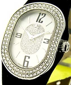 Serena in Steel with Diamond Bezel on Black Leather Strap with Pave Diamond Dial