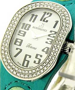 Serena in Steel with Diamond Bezel on Aqua Blue Leather Strap with White Dial