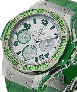 Big Bang 41mm Automatic in Steel with bezel set of 48 Tsavorite Baguettes on Green Leather Strap with MOP Arabic Dial