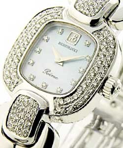 Poeme Cushion in White Gold with Diamond Bezel on White Gold Bracelet with Blue MOP Dial