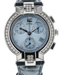 La Scala Chronograph in Steel with Diamond Bezel on Blue Leather Strap with Light Blue Dial