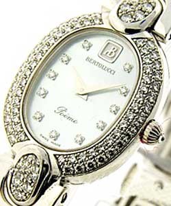 Poeme Oval in White Gold with Diamond Bezel on White Gold Bracelet and Blue MOP Dial