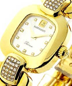 Poeme Cushion in Yellow Gold with Diamond Lugs on Yellow Gold Bracelet with MOP Diamond Dial