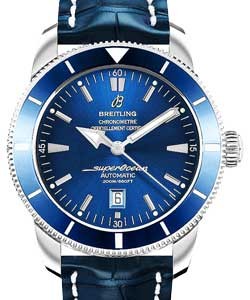 Superocean Heritage 46mm in Steel on Blue Crocodile Leather Strap with Blue Dial