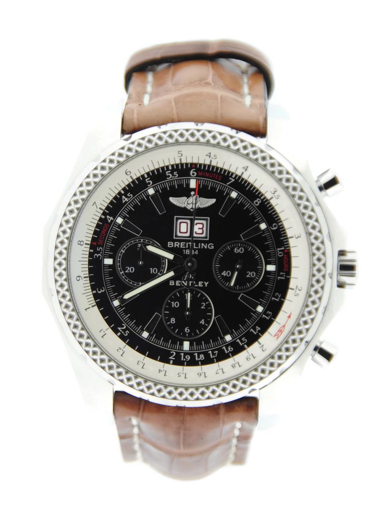 Bentley 6.75 Chronograph in Steel on Brown Alligator Leather Strap with Black Dial