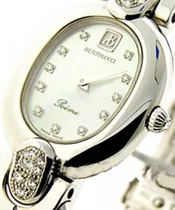 Poeme Oval in White Gold with Diamond Lugs on White Gold Bracelet with MOP Diamond Dial