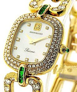 Poeme Cushion in Yellow Gold with Diamond Bezel on Yellow Gold Bracelet with MOP Diamond Dial