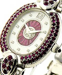 Poeme Oval in White Gold with Diamond Bezel on White Gold Ruby and Diamond Bracelet with MOP Ruby Dial