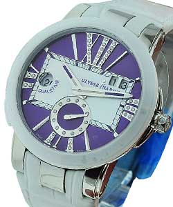 Executive Dual Time in Steel with Ceramic Bezel on White Leather Strap with Purple Diamond Dial