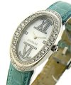 Oval in White Gold With Diamond Bezel on Aqua Strap with White MOP Dial 