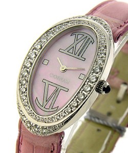Oval Ladies Quartz in White Gold with Diamonds  On Pink Crocodile Strap with Pink MOP Dial 