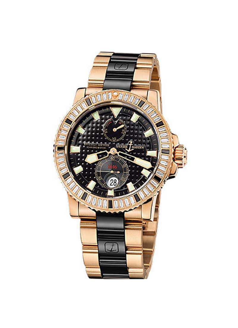 Ulysse Nardin Maxi Marine Diver Chronometer in Rose Gold with Ceramic Baguette Diamond Bezel