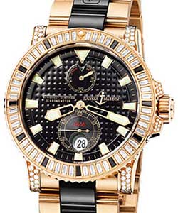 Maxi Marine Diver Chronometer in Rose Gold with Ceramic Diamond Bezel on Rose Gold and Black Ceramic Bracelet with Black Dial