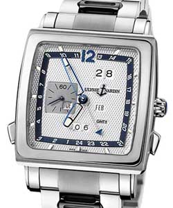 Qudrato Dual Time Perpetual 42mm  in White Gold on White Gold Bracelet with Silver Guilloche Dial