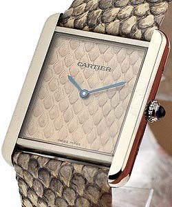 Cartier Tank Solo Ladies Watch W5200021 Steel on Python Skin Strap with Ivory Dial