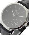 Altiplano Small Seconds in White Gold on Black Leather Strap with Black Dial