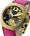 Bubble Chronograph in Yellow Gold  with Diamond Bezel on Pink Leather Strap with Black Dial