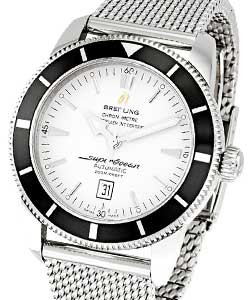 Superocean Heritage 46mm in Steel with lack Bezel on Steel Bracelet with Silver Dial