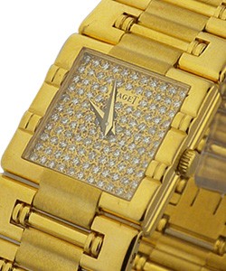 Dancer Square Lady's in Yellow Gold  on Yellow Gold Bracelet with Diamond Pave Dial