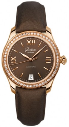 Lady Serenade 36mm Autoamtic in Rose Gold with Diamond Bezel on Brown Satin Strap with Brown Dial