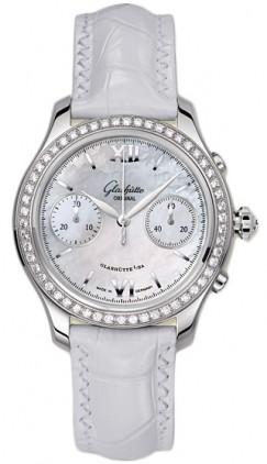 Lady Serenade Chronograph 38mm in Steel with Diamond Bezel on White Crocodile Leather Strap with MOP Dial