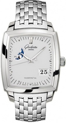 Senator Karree Panorama Date Moonphase 40mm Automatic in Steel on Steel Bracelet with Silver Dial