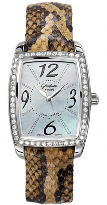 Lady Serenade Karree 30mm Automatic in Steel with Diamond Bezel on Brown Snake Skin Leather Strap with MOP Dial