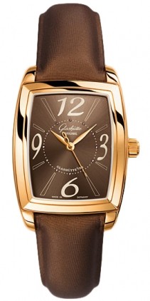 Lady Serenade Karree 30mm Automatic in Rose Gold on Brown Satin Strap with Brown Dial