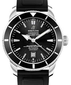 Superocean Heritage 46mm Men''s in Steel Steel on Black Rubber Strap with Black Dial