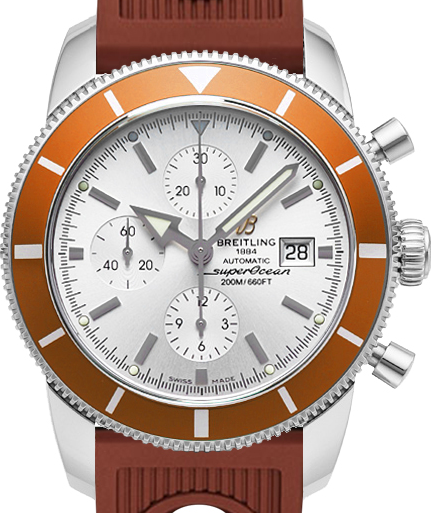 Superocean Heritage 46mm Men''s in Steel on Brown Open Rubber Strap with Silver Dial