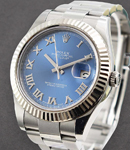 Datejust II 41mm in White Gold Fluted Bezel on Oyster Bracelet with Blue Roman Dial