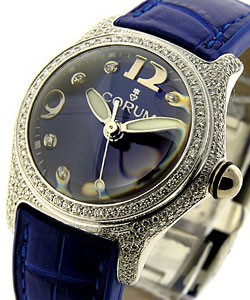 White Gold Bubble in White Gold with Diamond Bezel on Blue Leather Strap with Blue Dial