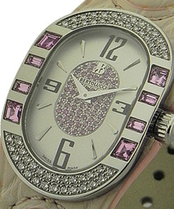Serena in Steel with Pink Sapphire Diamond Bezel on Pink Leather Strap with Silver and Pave Diamond Dial