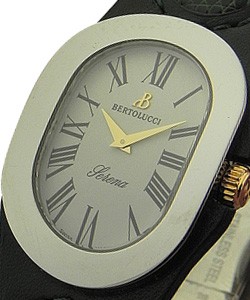 Serena in Steel on Black Leather Strap with White Dial with Yellow Gold Hands