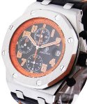 Royal Oak Offshore Chronograph Volcano 44mm in Steel on Black Leather Strap with Black Dial and Orange Accents