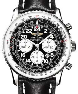 Navitimer Cosmonaute Flyback Men's Chronograph in Steel Steel on Black Leather Strap with Black Dial